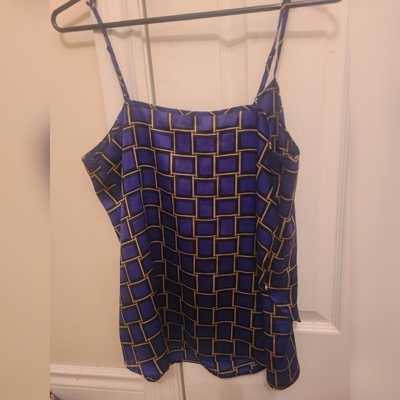 The  Limited Satin Square Print Pattern Blue Tank Top Womens Size‎ Small - Picture 3 of 5